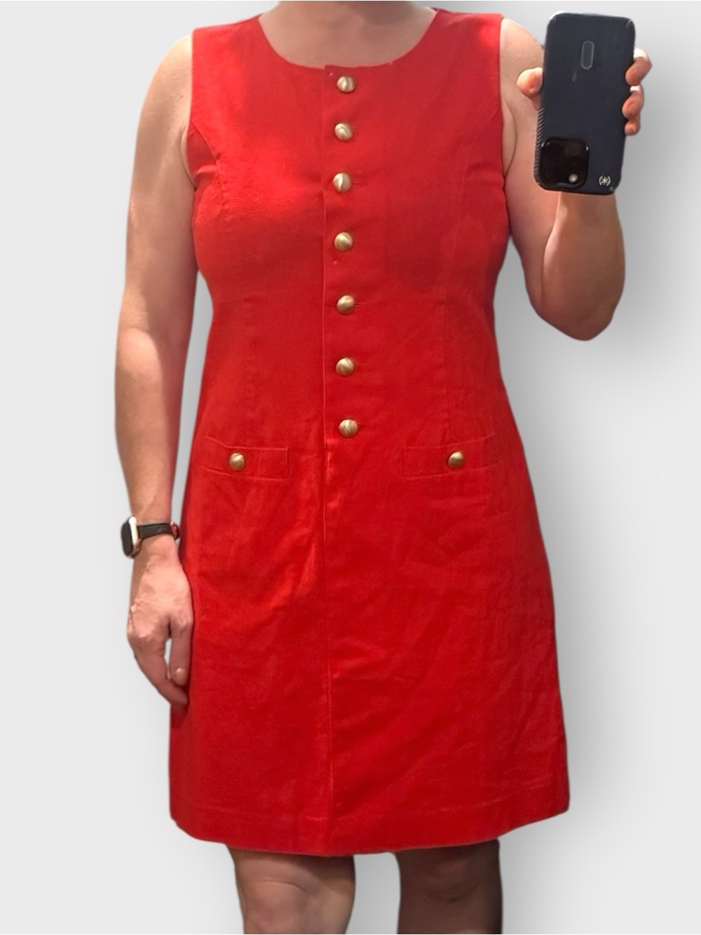 NWT J.Crew Red Linen Blend Military Button Shift Dress Size 4 Lightweight Summer